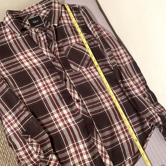 Rails Hunter plaid rayon button down long sleeved top onyx, crimson & white M - Picture 12 of 12